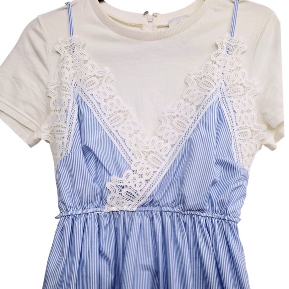 HD in Paris Anthropologie Blue Stripe Lace Dress XXS Cottagecore Whimsical - Picture 8 of 10